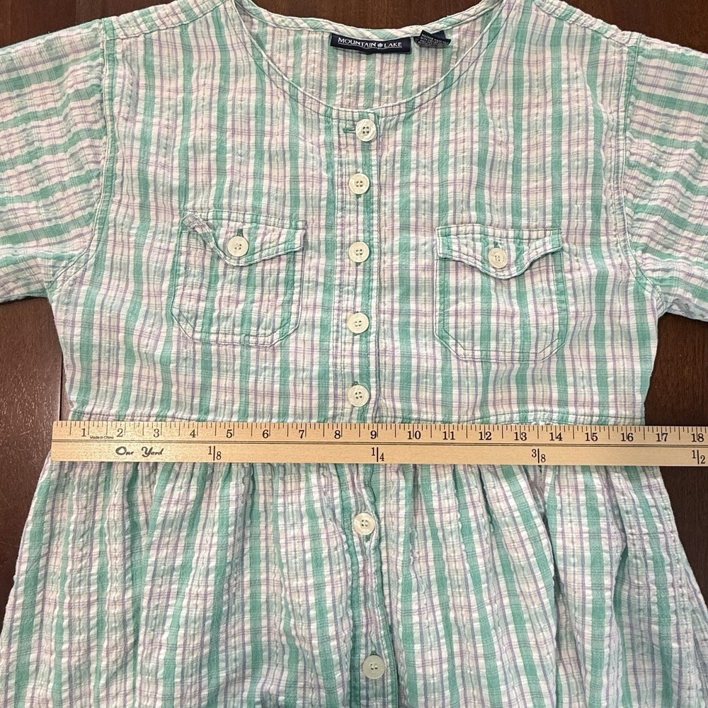 Vintage Womens Plaid Cotton Midi Dress L Green Button Front Prairie Cottagecore - Picture 8 of 9